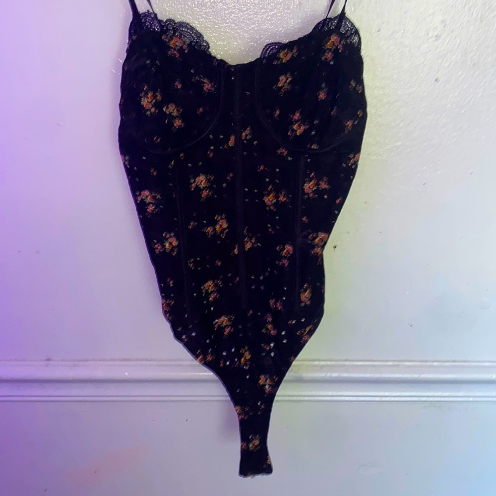 Black floral lace bodysuit